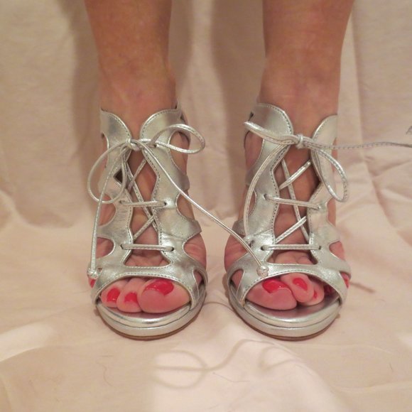 LAST CHANCE  NIB MARC ELLIS Silver Heeled Lace Front Sandals - Picture 2 of 6